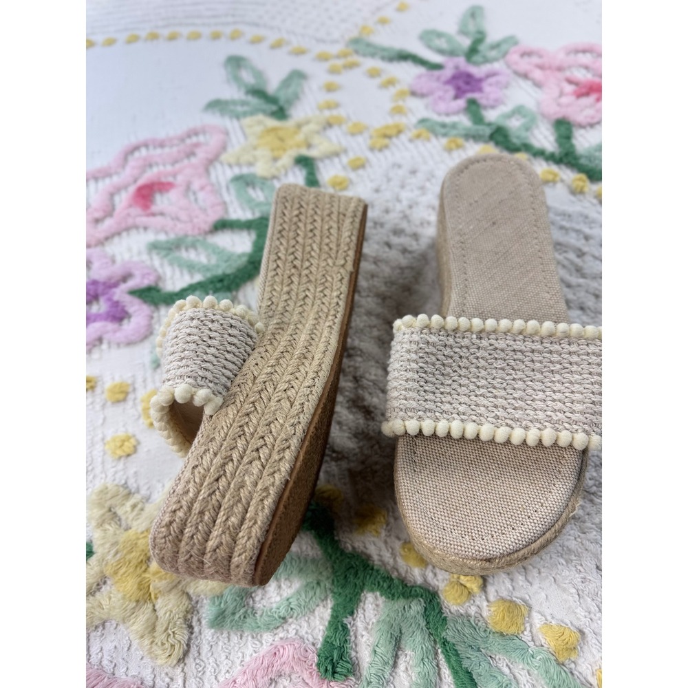 SHEIN Tropiscape Beige Espadrille Pom Pom Platform Slide Sandals Women's Size 39 - Picture 2 of 6